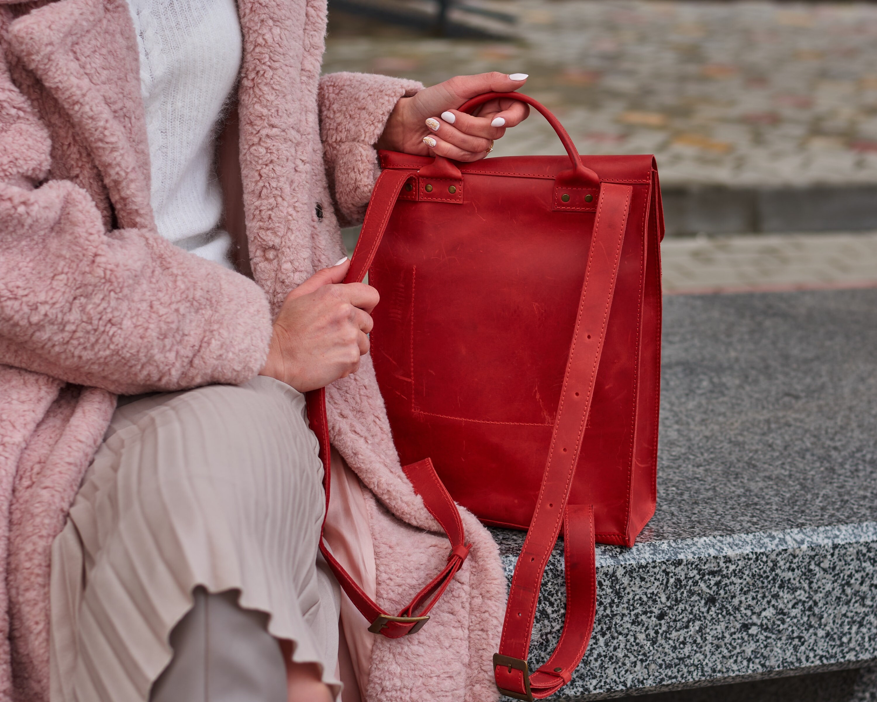 Red MacBook Backpack Women Mac Air 13 inch Leather Backpack Etsy