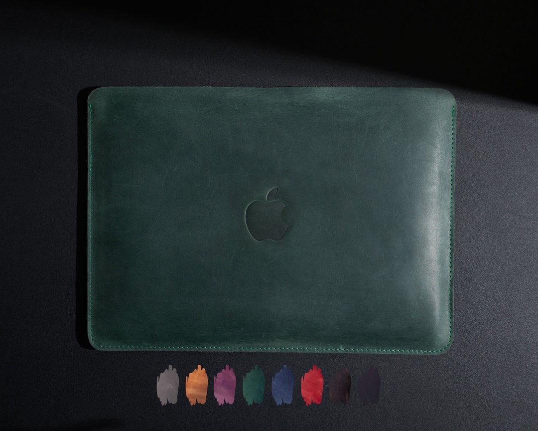 Laptop Sleeve MacBook Air M2 2022, 13 Inch Unique Green Leather Sleeve