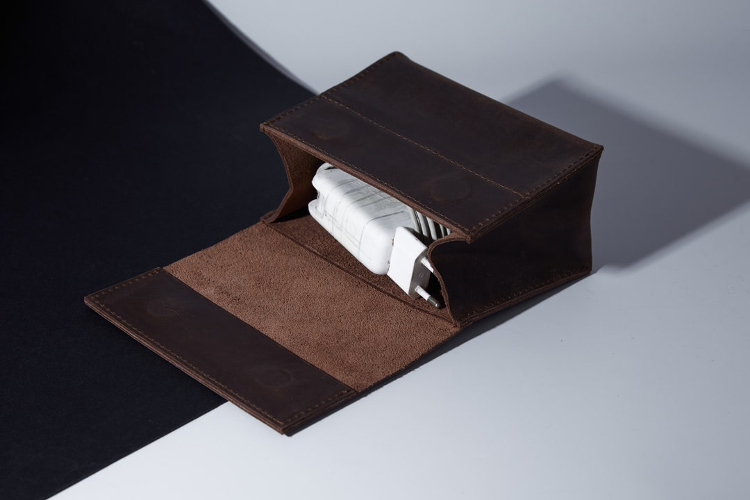 Personalized Cable Organizer, Leather Travel Tech Organizer, Cord