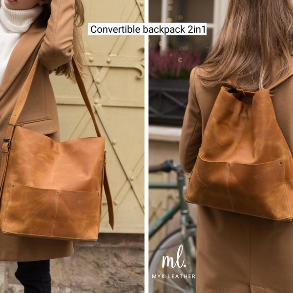 Convertible Backpack Purse Leather Tote Laptop Bag for Women Monogrammed Travel Shoulder Crossbody 13, 14, 15, 16 inch Minimalist Elegant