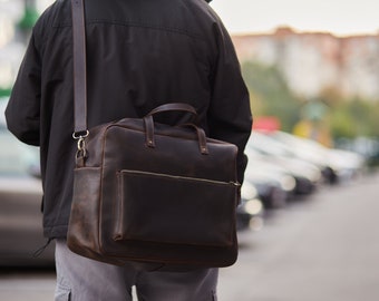 Personalized Messenger Bag Mens Briefcase Leather Crossbody Bag Custom Shoulder Bag