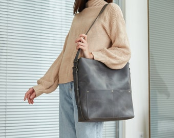 Gray Convertible Leather Backpack Purse Bookbag Women Weekend Rucksack - Boho Secure Transformer Travel Tote Bag 2in1 College