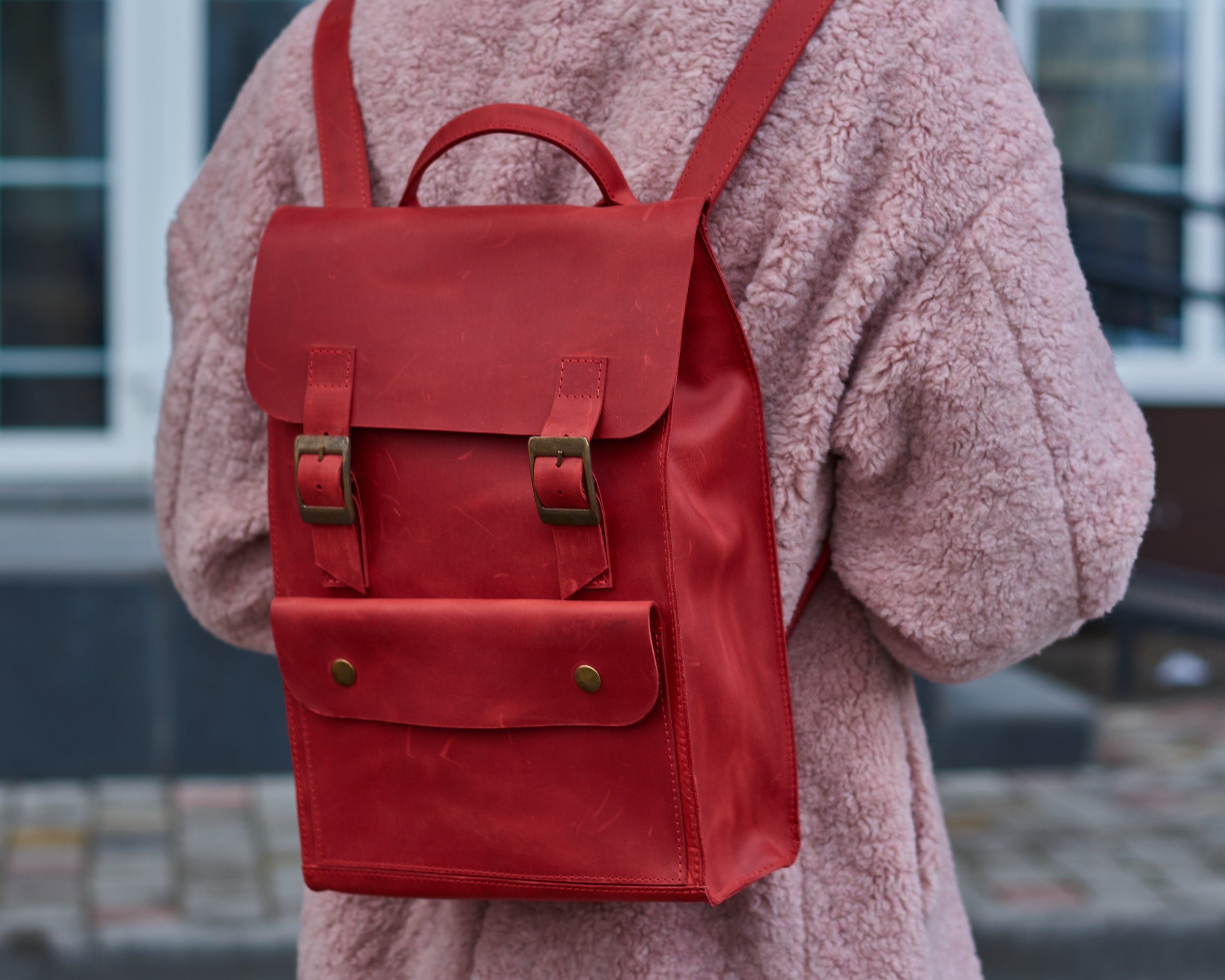 Red MacBook Backpack Women Mac Air 13 inch Leather Backpack Etsy