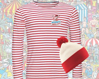 Wheres Wally Fancy Dress - Where's Wally Inspired - T op& Hat - Costume - Funny - Stag Do - Just for Fun - Party