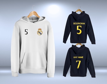 Real Madrid Football Hoodie Kids - Football - Bellingham - Vini Jnr - Junior - Custom Gift - Add Name - Personalised - Soccer - Toddler