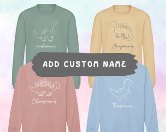 Personalised Kids Dinosaur Jumper, Custom Kids Sweatshirt, Custom - Add Name - Dino - Junior - Toddler