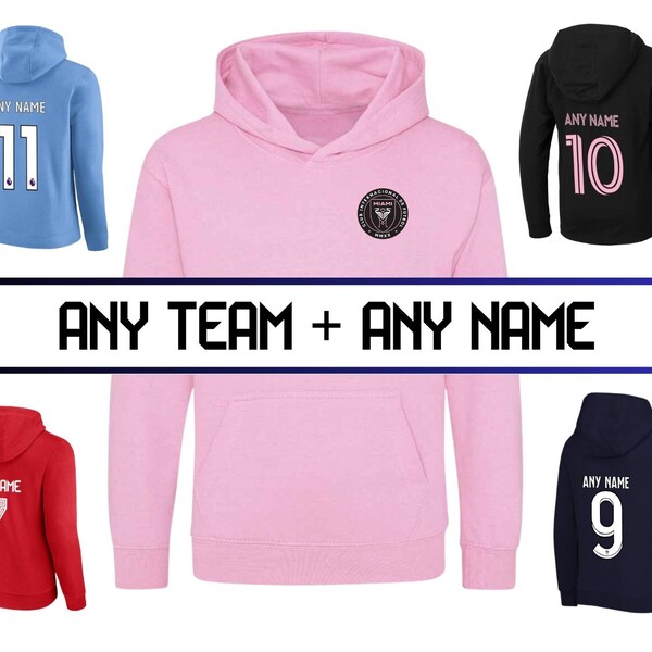 Kids Personalised Sport Team Hoodies - Any Team Name Number & Colour - Football, Rugby, American Football, Cricket, Basketball