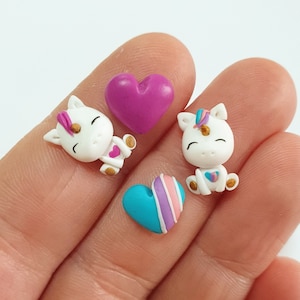 Rainbow Unicorn Earrings, Hypoallergenic Steel Base or 925 Sterling Silver - Unicorn Jewelry - Unicorn Kids - Unicorn Girl Gift-