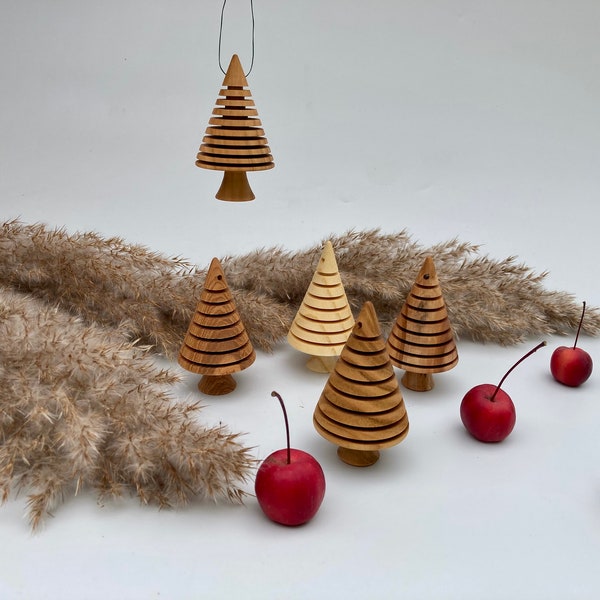 Tannenbaumschmuck gedrechselt,Weihnachtsdekoration,Holzbäume gedrechselt, Advent Weihnachten Schmuck Dekoration Holz,Holzbäume zum Aufhängen