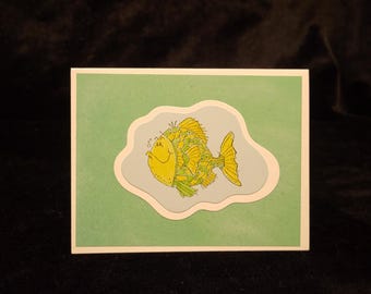 Handmade Greeting Card (Set of 2) - Smiling Fish (Yellow/Blue)