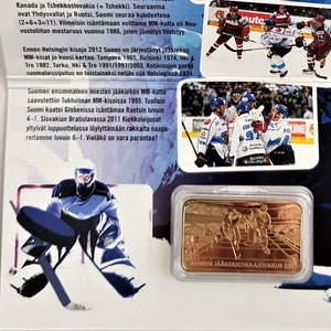 24k Goud/brons bar medaille, Hockey wereldkampioenschap wedstrijden 2012 Helsinki, collector item