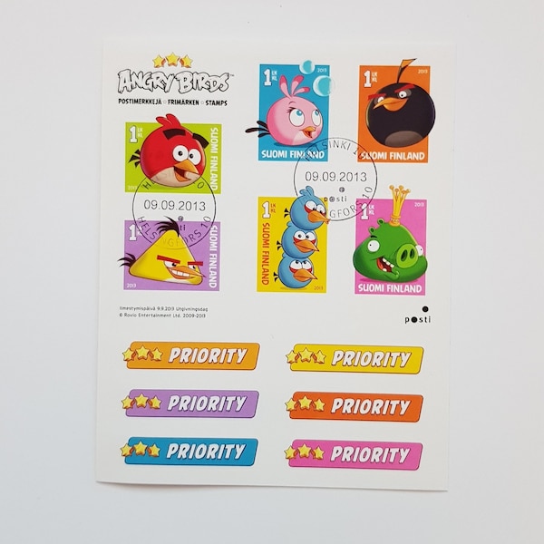 Angry Bird stamps set of 6 stamps. Collector item, from Finland