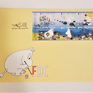 Carta con sellos de los Mumin, sobre de primer día, para coleccionistas, sello de Finlandia, envío gratuito.
