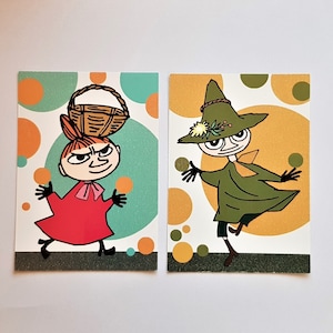 Juego de postales Muumin, Little My, Snufkin, 2 tarjetas con pegatinas, sin usar, coleccionista, Finlandia, envío gratuito