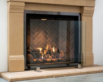 AMS Fireplace Free Standing Clear Glass Screen | Custom Sizes Available