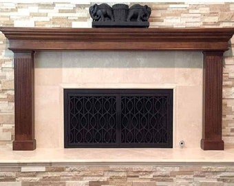 AMS Fireplace AMSFPD-20-R-3623, Wave Rectangular Fireplace Screen, Door, Mesh Screen Backing, Wrought Iron