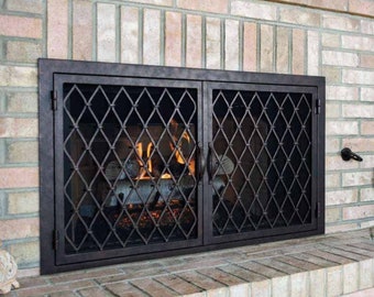 AMS Fireplace AMSFPD-22-R-3623, Trabuco Rectangular Fireplace Screen, Door, Mesh Screen Backing, Wrought Iron