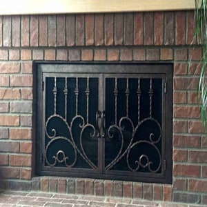 AMS Fireplace, The Clad Rectangular Fireplace Screen, Door, Mesh Screen Backing, Wrought Iron