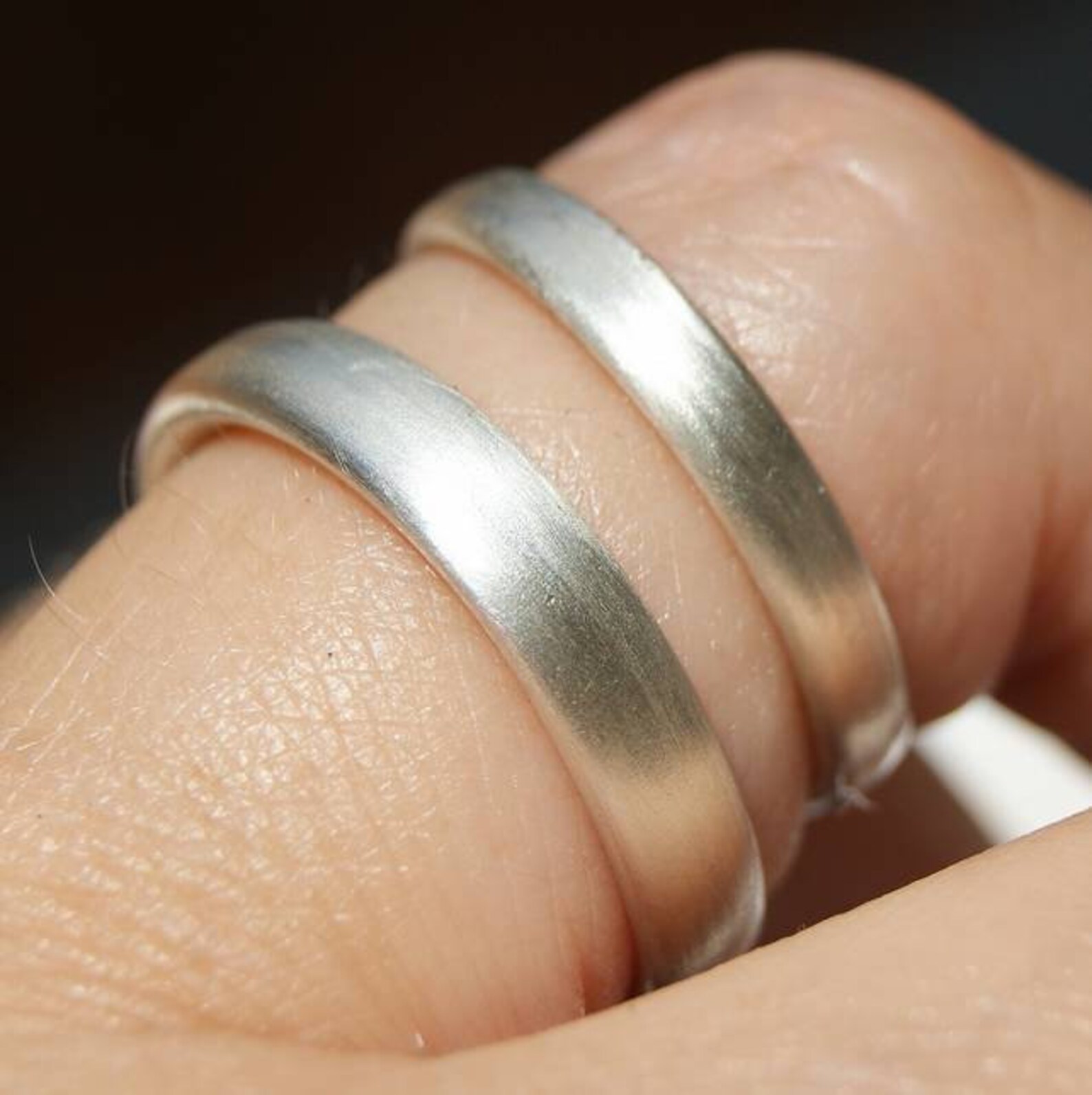 Matt Finish Wedding Bands Sterling Silver Wedding Rings Set | Etsy