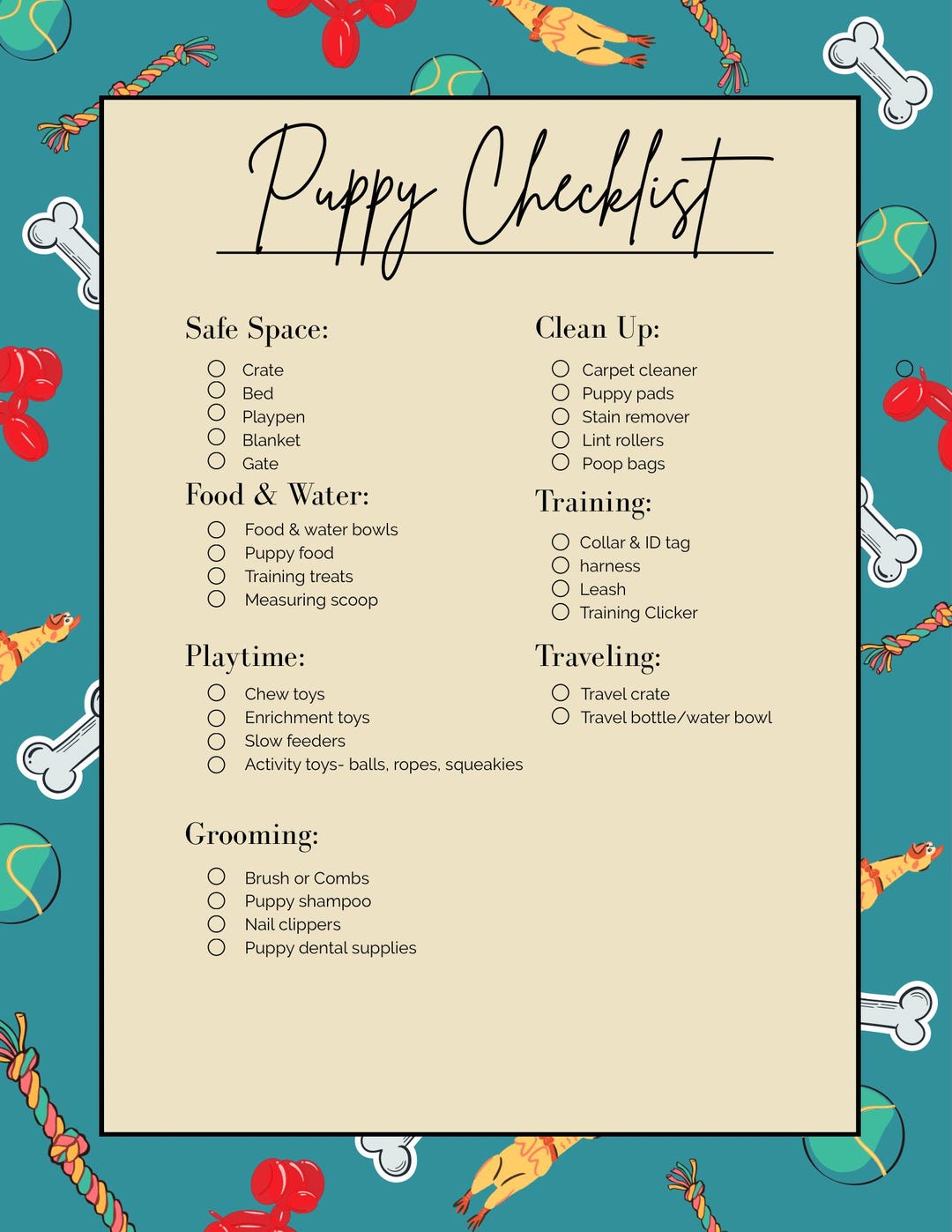 New Puppy Checklist - Etsy