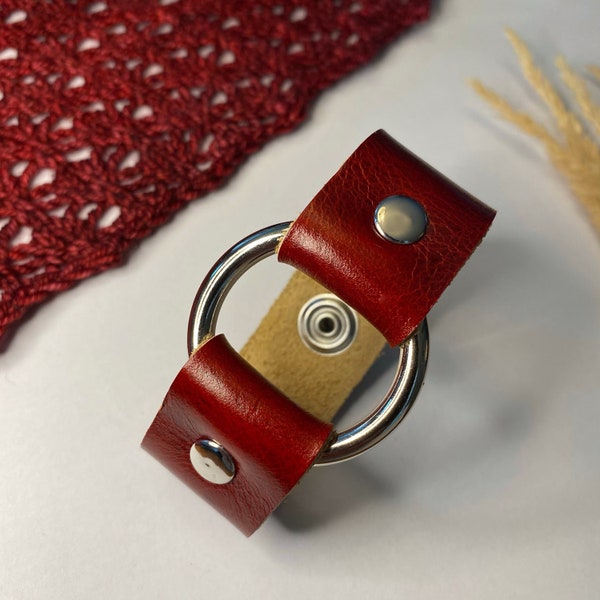 Leather Shawl Cuff, Cowl Cuff from Knox Mountain Knit Co. - Ring Cuff - electric red, nickel hardware