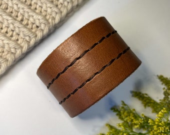 Upcycled Leather Shawl/Cowl Cuff from Knox Mountain Knit Co. - Original - brown leather, antique brass hardware