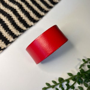 Upcycled Leather Shawl/Cowl Cuff from Knox Mountain Knit Co. - Light - red leather, nickel hardware, approx. 5.75&quot; / 14.5cm