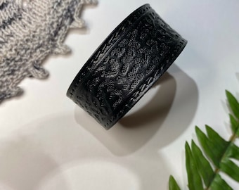 Upcycled Leather Shawl/Cowl Cuff from Knox Mountain Knit Co. - Original -  embossed black leather, nickel