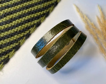 Leather Shawl/Cowl Cuff from Knox Mountain Knit Co. - Original Slashed - fern green, antique brass hardware, 8" / 20.5cm