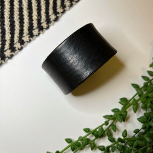 Upcycled Leather Shawl/Cowl Cuff from Knox Mountain Knit Co. - Classic - black leather, nickel hardware