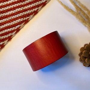 Upcycled Leather Shawl/Cowl Cuff from Knox Mountain Knit Co. - Original - reddish-brown leather, nickel hardware