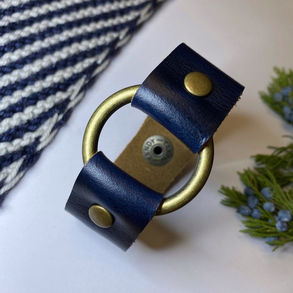 Leather Shawl Cuff, Cowl Cuff from Knox Mountain Knit Co. - Ring Cuff - rocket blue, antique brass hardware