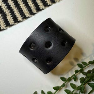 Upcycled Leather Shawl/Cowl Cuff from Knox Mountain Knit Co. - Light - black leather, gunmetal grey hardware, approx. 6.75&quot; / 17.5cm