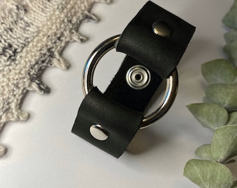 Leather Shawl Cuff, Cowl Cuff from Knox Mountain Knit Co. - Ring Cuff - black, nickel hardware