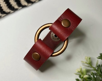 Leather Shawl/Cowl Cuff from Knox Mountain Knit Co. - Slim Ring - bordeaux leather, antique copper hardware