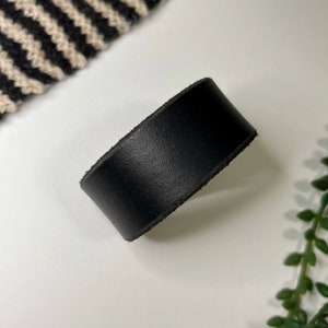 Upcycled Leather Shawl/Cowl Cuff from Knox Mountain Knit Co. - Light - black leather, nickel hardware, approx. 6.5&quot; / 16.5cm