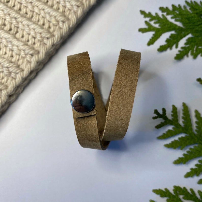 sand beige - Double Wrap 16 40.5cm Leather ShawlCowl Cuff from Knox Mountain Knit Co nickel