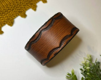Upcycled Leather Shawl Cuff, Cowl Cuff from Knox Mountain Knit Co. - Original - brown leather, antique copper hardware