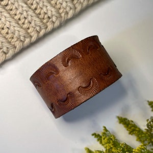 Upcycled Leather Shawl/Cowl Cuff from Knox Mountain Knit Co. - Light - brown leather, antique brass hardware, approx. 6.75&quot; / 17cm