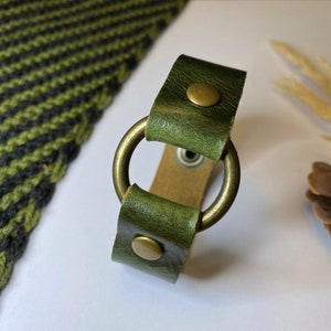 Leather Shawl/Cowl Cuff from Knox Mountain Knit Co. - Slim Ring - fern green leather - antique brass ring and hardware