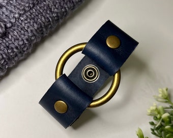 Leather Shawl Cuff, Cowl Cuff from Knox Mountain Knit Co. - Original Ring - navy blue, antique brass hardware