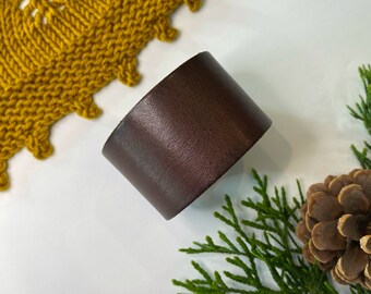 Upcycled Leather Shawl/Cowl Cuff from Knox Mountain Knit Co. - Light - brown, antique copper, approx. 6.5" / 16.5cm