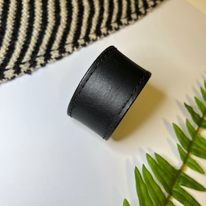Upcycled Leather Shawl Cuff, Cowl Cuff from Knox Mountain Knit Co. - Light - black leather, nickel hardware, approx. 6.25&quot; / 16cm