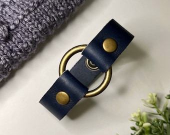 Leather Shawl/Cowl Cuff from Knox Mountain Knit Co. - Slim Ring - navy blue, antique brass hardware