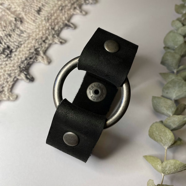 Leather Shawl/Cowl Cuff from Knox Mountain Knit Co. - Original Ring - black leather, antique nickel