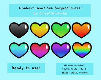 Heart Twitch Emotes | Twitch Sub Badges | Gradient Hearts | Twitch and Discord Emotes