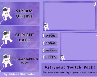 Space Astronaut Twitch Streaming Pack | Overlays, Panels and Screens