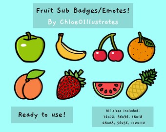 Emotes de Twitch de frutas / Insignias secundarias de Twitch / Emoticonos de Twitch y Discord