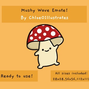 Mushy Wave Emote | Twitch and Discord Emote | Mushroom | Toadstool | Autumn/Fall