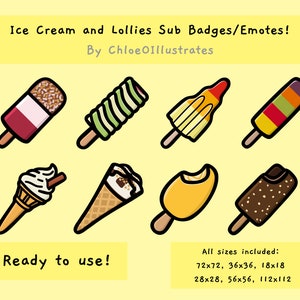 Ice Cream and Ice Lolly Twitch Emotes | Twitch Sub Badges | British Ice Lollies | Twitch and Discord Emotes